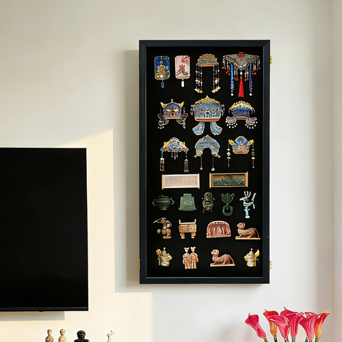 实木防尘冰箱贴磁吸展示板故宫国博物馆凤冠冰箱贴收纳相框小黑板