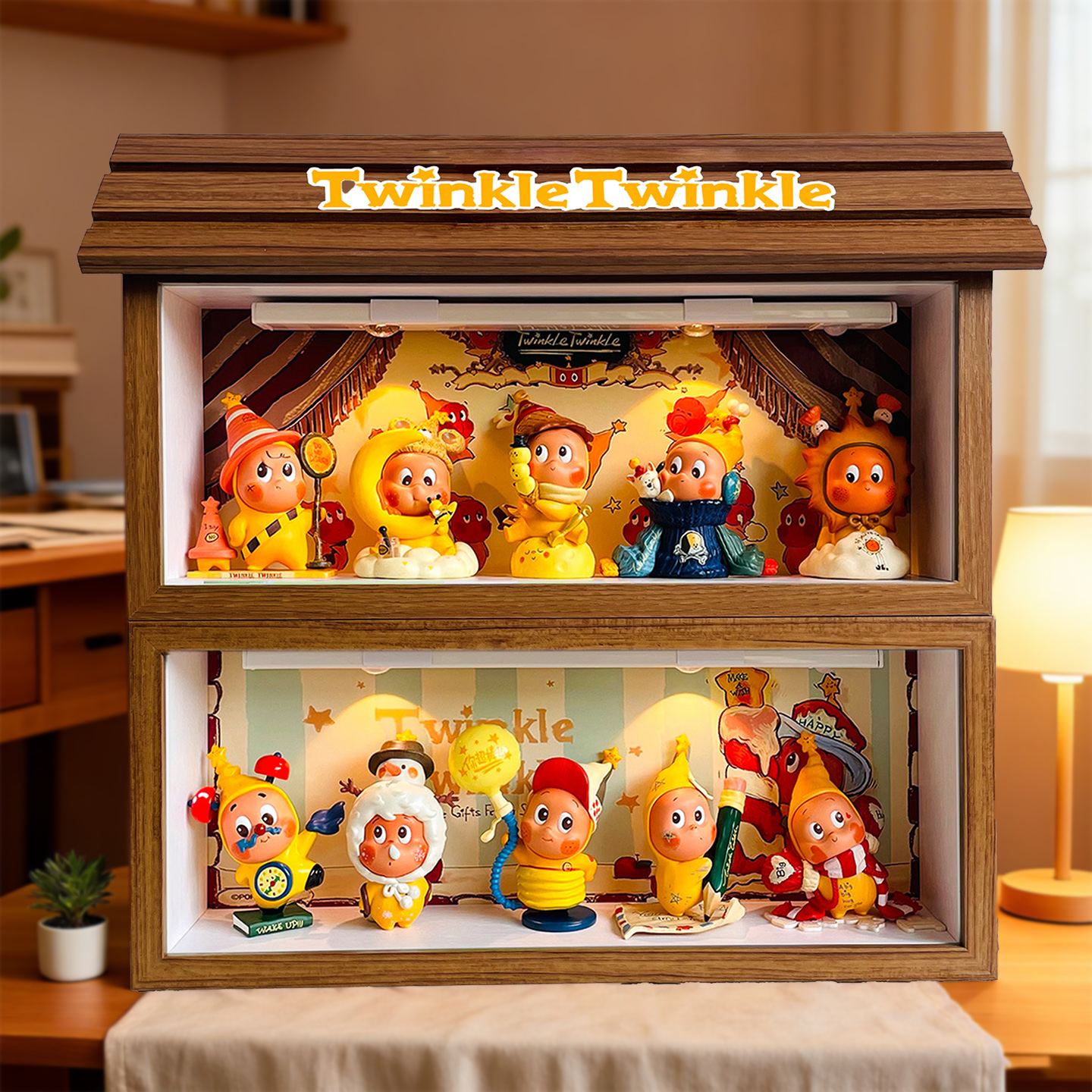 泡泡玛特星星人123全系列盲盒场景展示收纳盒防尘相框摆台礼物