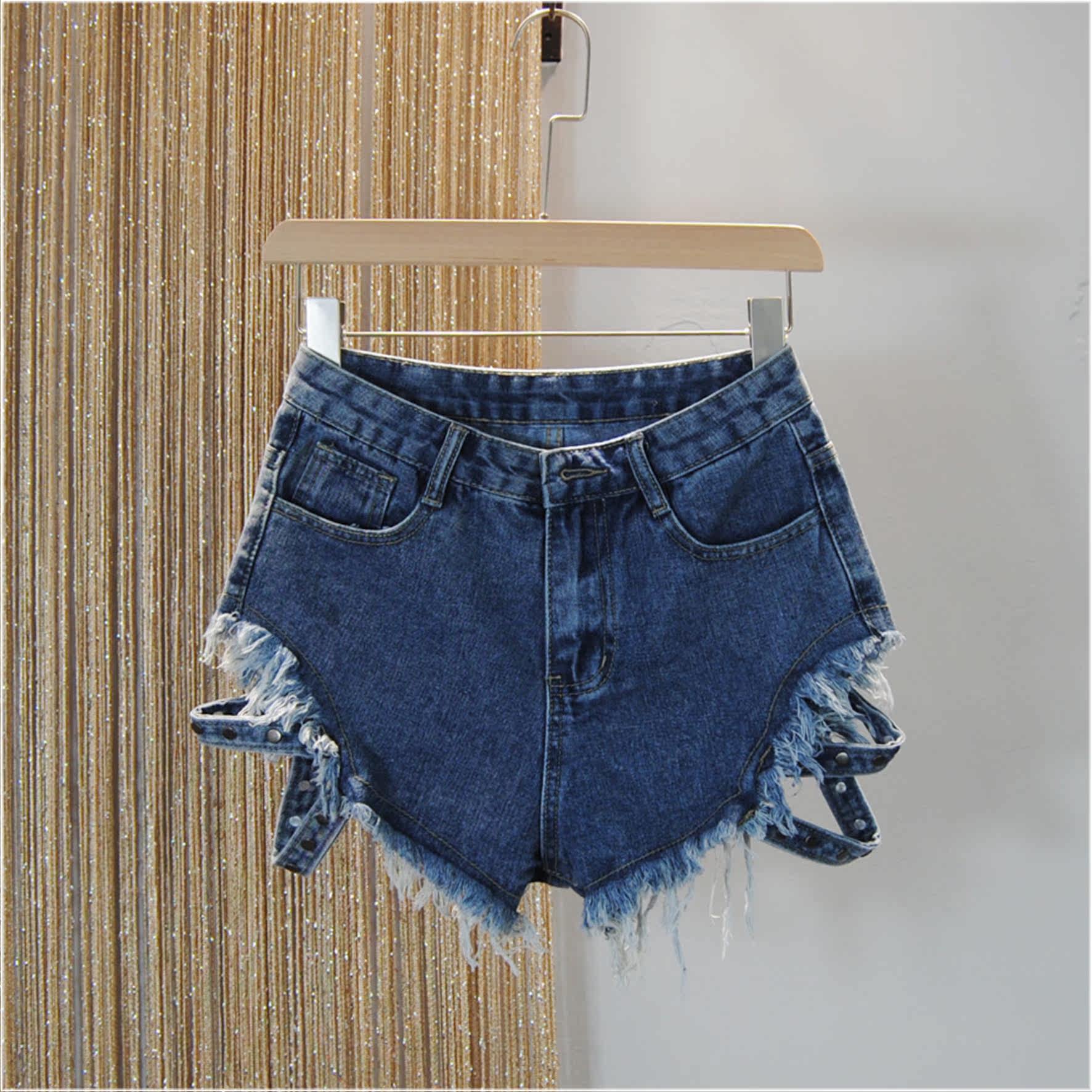 2022夏新复古毛边流苏铆钉显瘦设计感小众高腰热裤阔腿牛仔短裤女,女装/女士精品,牛仔裤,淘宝优惠券,粉丝福利购,淘宝优惠卷