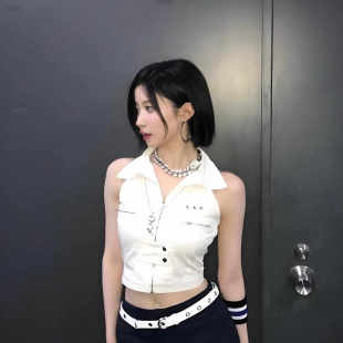 翻领马甲辣妹露脐短款 工装 拉链背心演出服 asa同款 BABYMONSTER