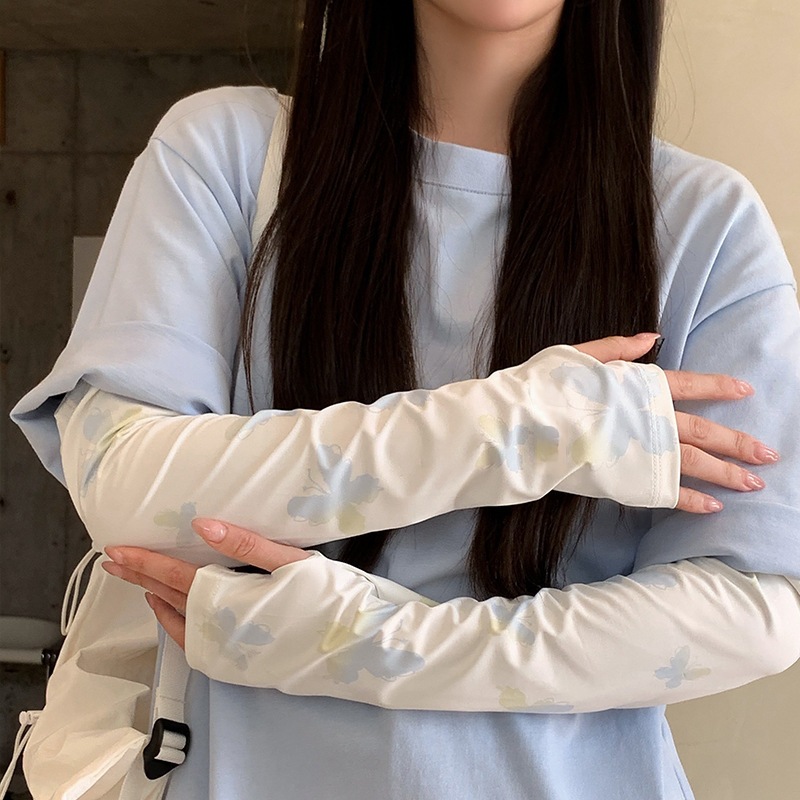 新款蝴蝶袖套韩版女生仿紫外钱护臂冰丝手套遮阳骑行冰袖批发