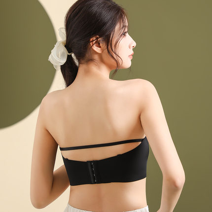 蕾丝一片式无肩带抹胸防走光无痕裹胸女无钢圈吊带乳胶美背内衣