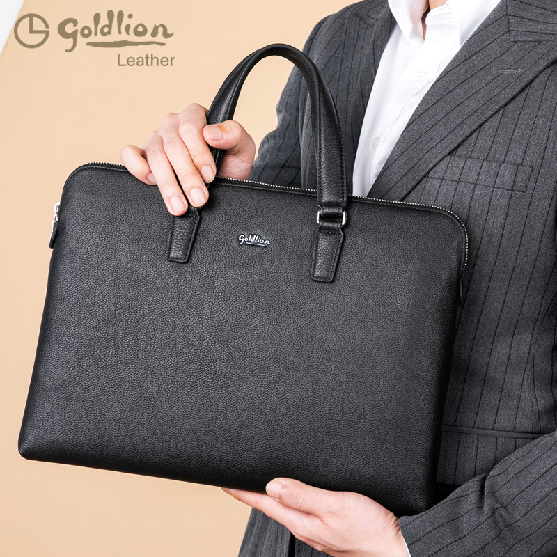 金利来男包2023新款牛皮男士商务手提包真皮上班公文包办公电脑包
