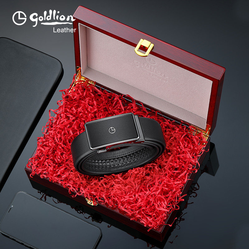 金利来新款磨砂自动扣皮带男士真皮腰带红木礼盒头层牛皮裤带礼物