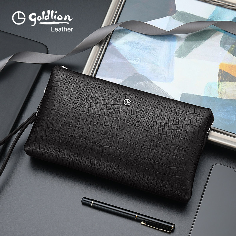 金利来手包2023新款商务休闲手拿包男真皮时尚鳄鱼纹牛皮手抓包潮