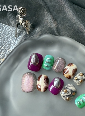 HESASA新款小众显白晕染撞色猫眼成品美甲【吴哥窟】纯手工穿戴甲