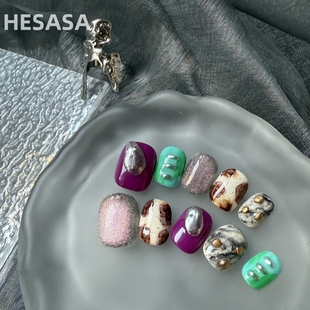 HESASA新款小众显白晕染撞色猫眼成品美甲【吴哥窟】纯手工穿戴甲