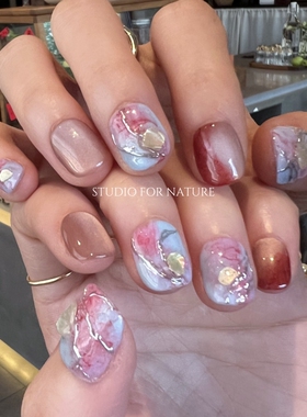 HESASA新款小众高级感晕染立体短款豆豆美甲【幻蝶】纯手工穿戴甲