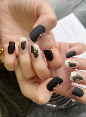 HESASA|设计师纯手工中长款磨砂美甲【墨】ins修手型纯手绘穿戴甲