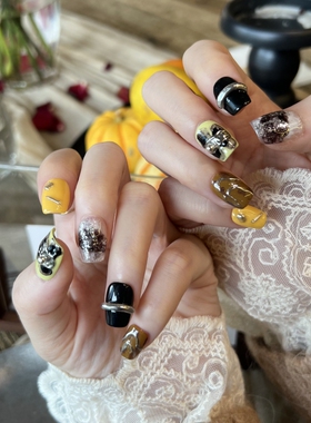 HESASA|十二星座系列【双子座】短款美甲大黄色显白纯手工穿戴甲