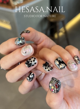 HESASA暗黑系设计爆闪短款豆豆美甲【玫瑰骑士】显白纯手工穿戴甲