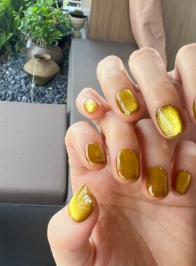 HESASA纯手工穿戴甲单色猫眼短款豆豆美甲香槟金色简约百搭穿戴甲