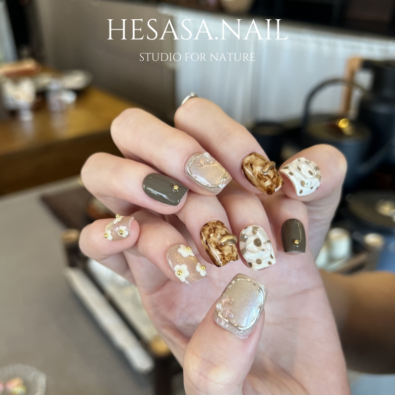 HESASA|高级感奶白色系晕染短款美甲【洛丽玛丝】ins纯手工穿戴甲