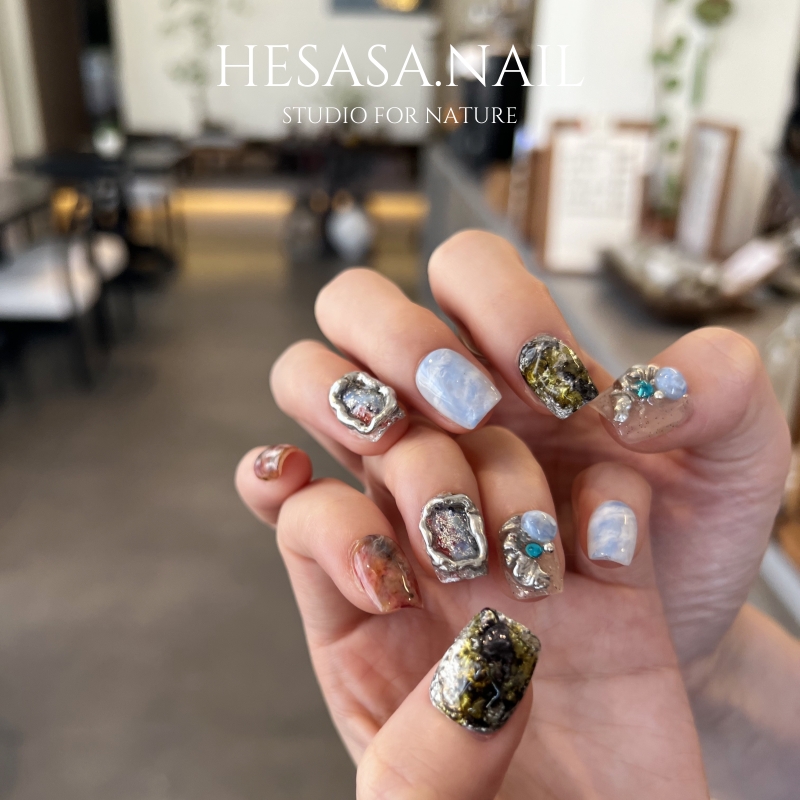 HESASA|小众设计高级感立体捏造显白晕染短款手绘纯手工穿戴甲