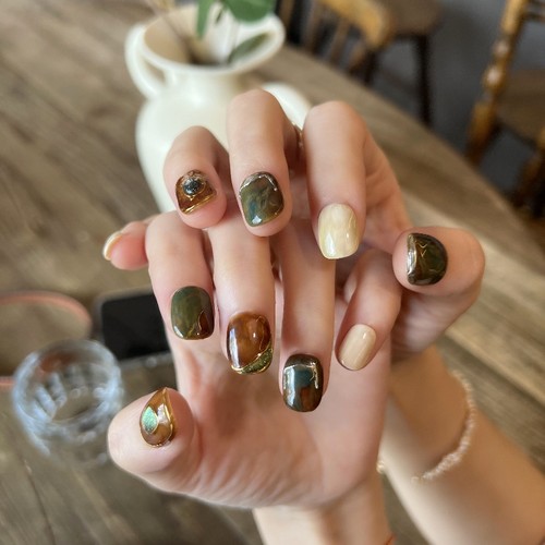 HESASA高级感小众设计短款美甲【多瑙】复古色系晕染纯手工穿戴甲