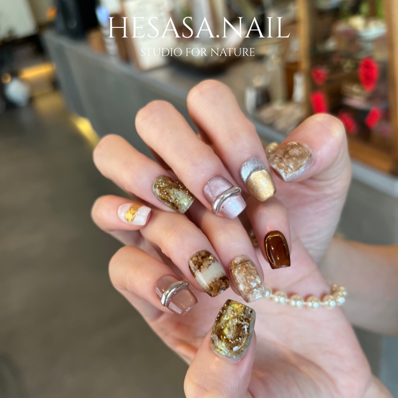 HESASA|小众设计高级感丝绒猫眼短款纯手工绘画气质显白ins穿戴甲