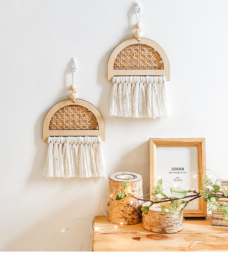 北欧风藤编流苏挂毯民宿墙上装饰