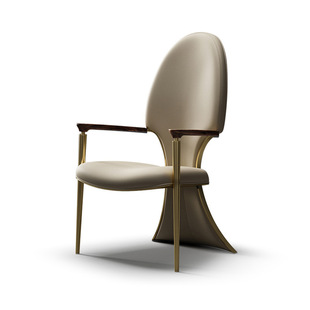 轻奢茶椅主人位椅真皮高端别墅家用胡桃木实木扶手椅办公室泡茶椅