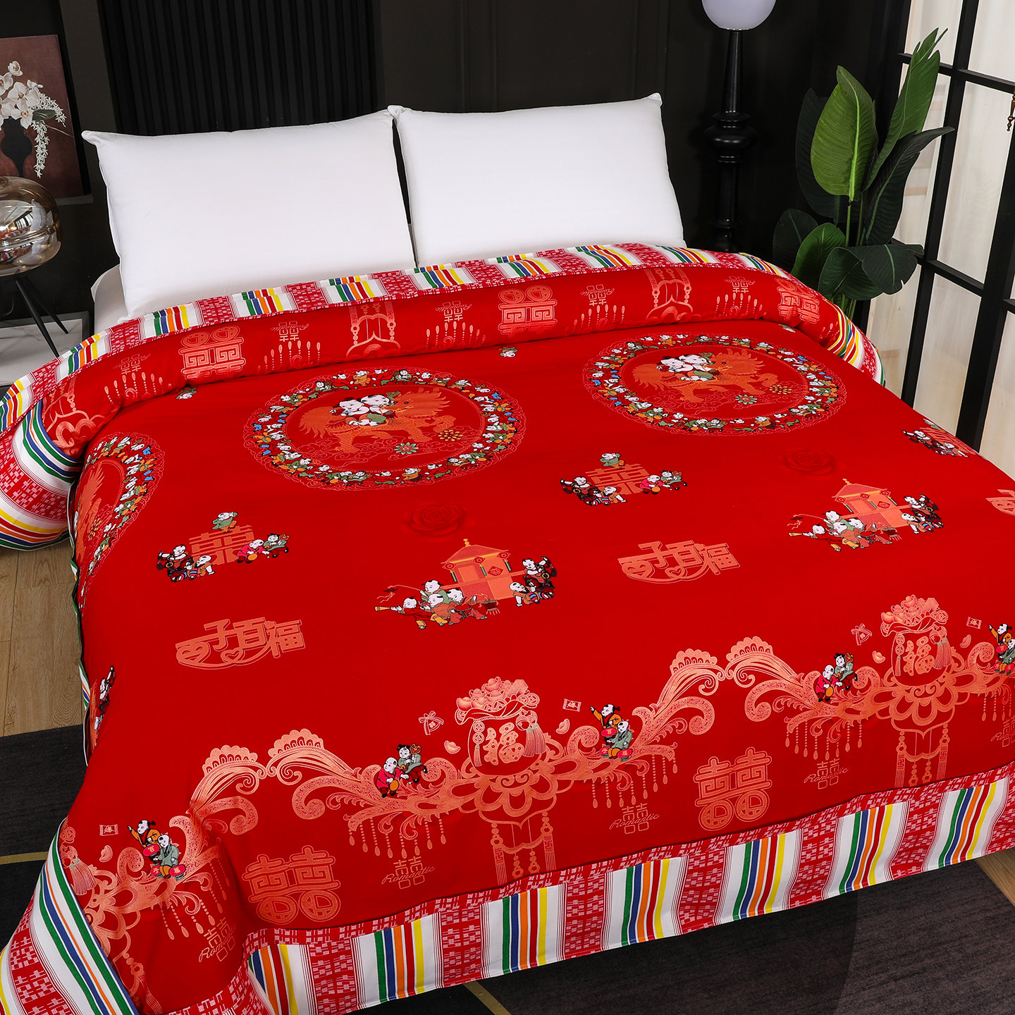 2026新款婚庆经典结婚被单龙凤百子图被套老粗布100%全棉纯棉婚房