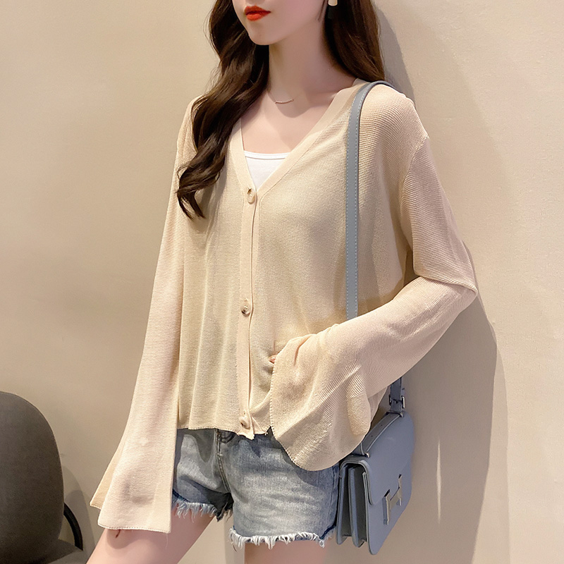 Actual photo 2020 summer ice silk knitted cardigan coat summer sunscreen long sleeve thin short Cape top