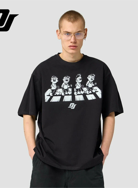 DJAY黑白卡通印花短袖男宽松百搭 T 恤潮牌街头风休闲上衣