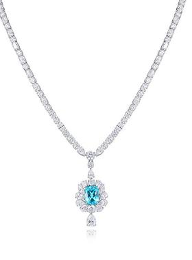 18K镶嵌新款配石海蓝宝椭圆形项链高级珠宝首饰定制女款轻奢百搭