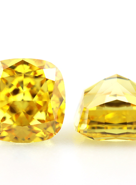 人工宝石金黄色高精切裸石 肥方冰花切钻石戒指首饰 DIY配饰