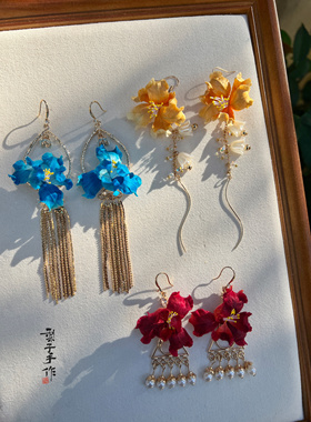 梨子手作原创设计非遗绒花古风汉服流苏绒花耳环耳夹 新中式配件