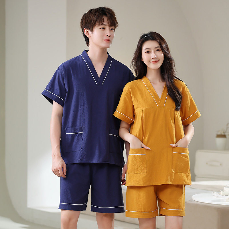 汗蒸服女款棉布男女情侣大码浴服桑拿服套装酒店睡衣养生按摩美容
