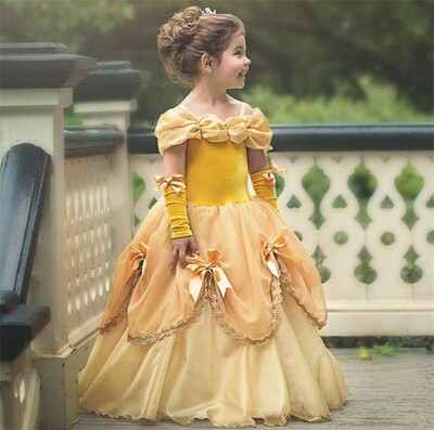 女童礼服公主裙cos贝儿公主贝尔cosplay万圣裙子圣诞小女孩连衣裙