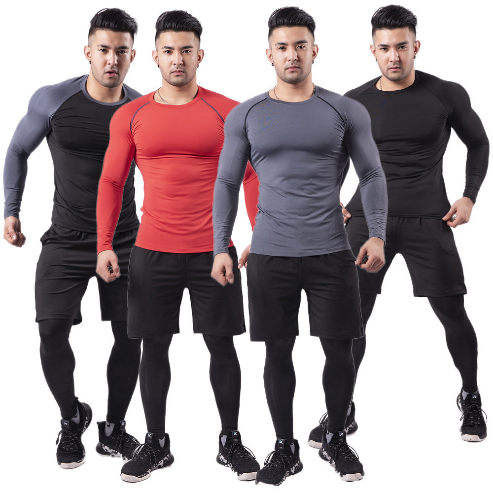 健身服男款套装秋冬季弹力速干紧身衣跑步打底篮球训练服三件套装