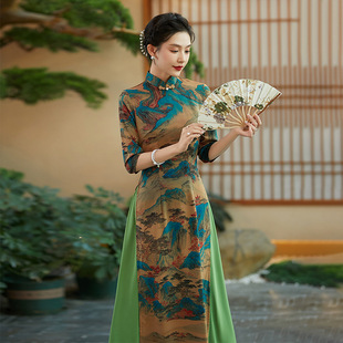 奥黛旗袍新款2026高端改良版新中式国风气质大码走秀连衣裙秋冬季