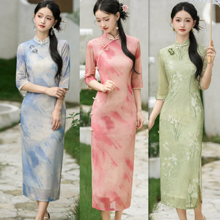 粉色旗袍长款2026年新款秋季长袖日常新中式年轻改良气质少女透气