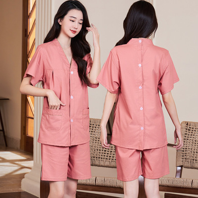 纯棉汗蒸服男女款按摩服前后背开扣艾炙理疗服推油推背拔罐服大码