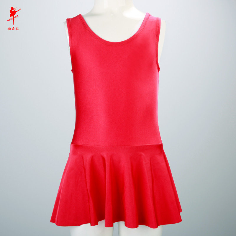 红舞鞋舞蹈裙成人女儿童连体舞蹈服体操形体服芭蕾舞练功服夏健身