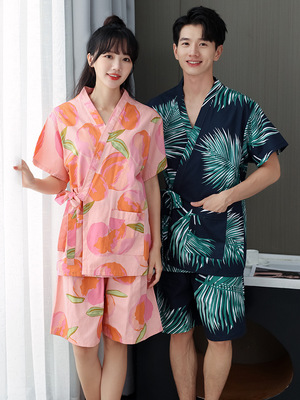 芈竹 纯棉和服开衫男女款套装16*32支斜纹加厚洗浴足疗家居睡衣