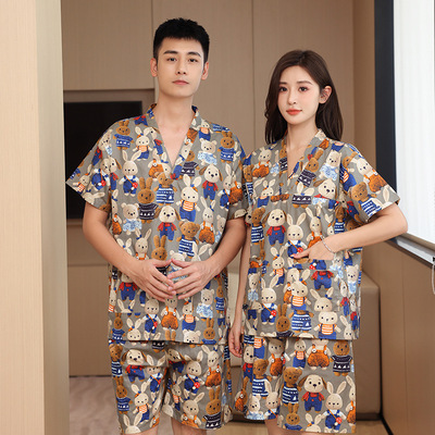 纯棉情侣大码汗蒸服男女款情侣浴衣足疗采耳按摩桑拿家居服睡衣