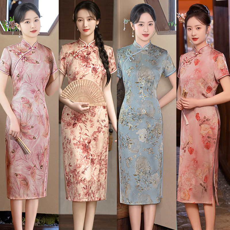 妈妈装烫金旗袍女新中式绝美夏季新款2025改良年轻中长款日常可穿