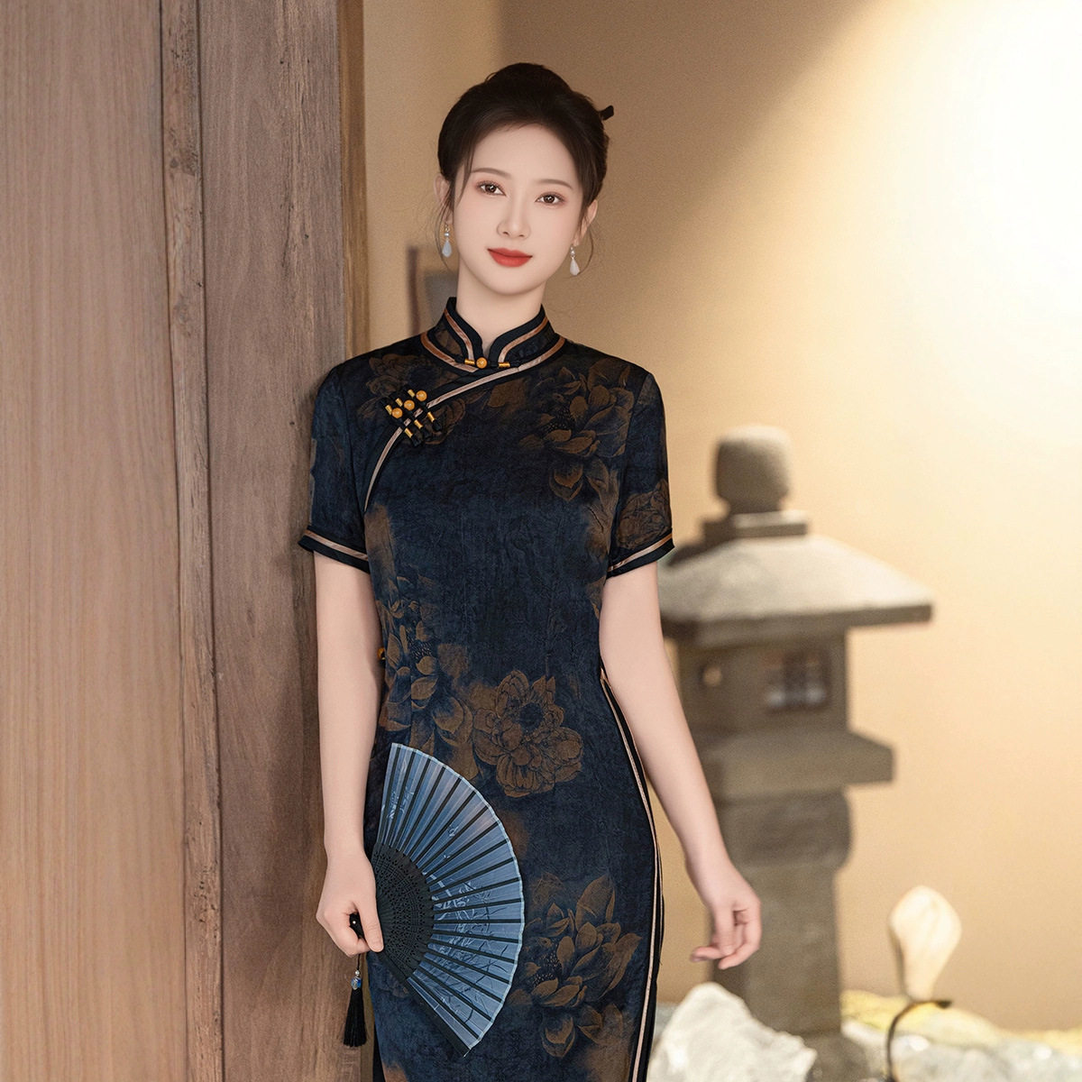 2026春季新款改良女气质素雅复古旗袍复古中国风长款旗袍连衣裙