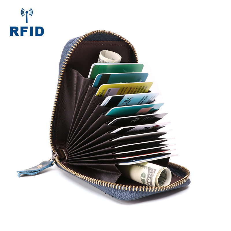 2023新款rfid防盗刷卡包头层风琴卡包多卡位男女多功能拉链小钱包