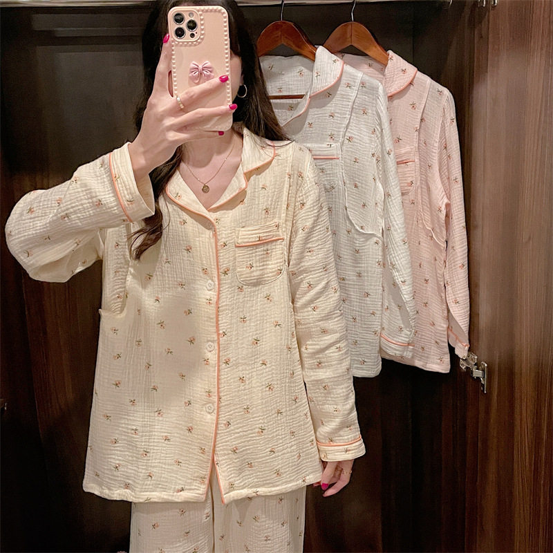 春夏新款纯棉纱布月子服产后大码泡泡纱哺乳衣孕妇绉布春秋喂奶服