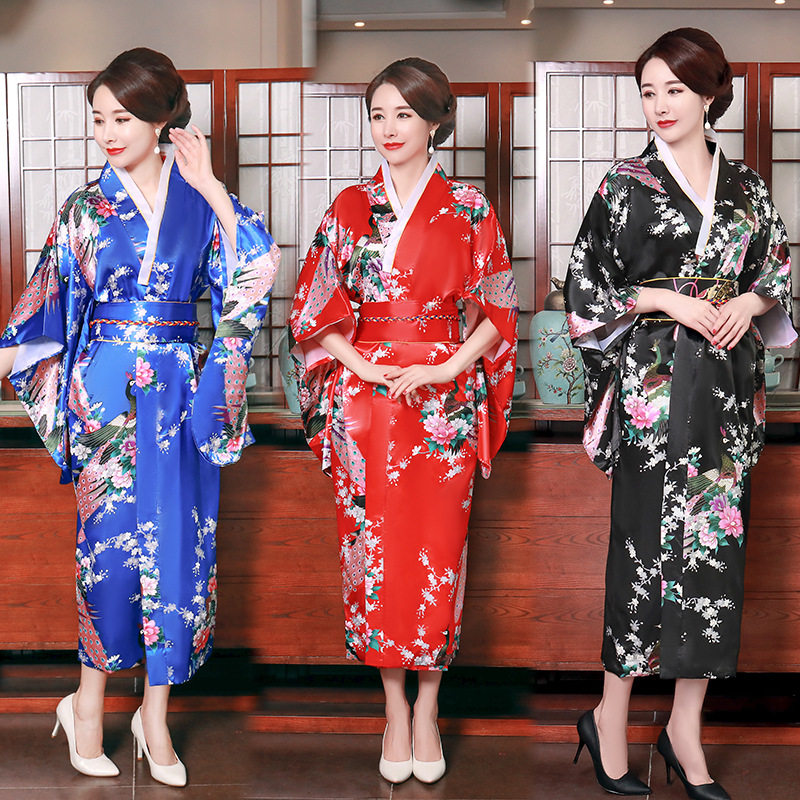 新款夏季和服睡衣睡袍孔雀袍美容院浴袍新娘晨袍日式汗蒸服跨境