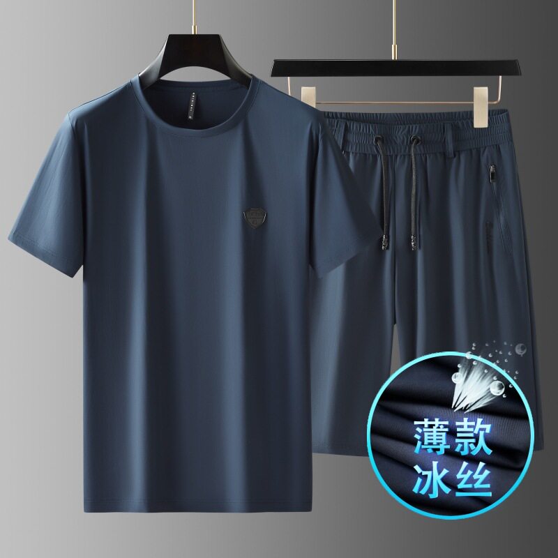 高级感冰丝休闲套装男2026夏季短袖短裤跑步健身男士运动服高端