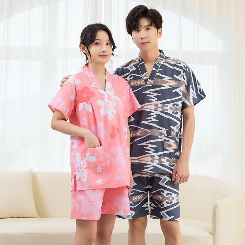 新款情侣汗蒸服 男女套头V领按摩家居服美容院桑拿服韩版加肥浴服