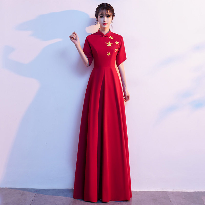 中国风大合唱团演出服女长裙红歌合唱服装学生诗歌朗诵表演礼服秋