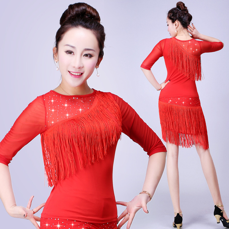 成人拉丁舞蹈服装流苏上衣亮片演出服广场舞服装女运动训练健身