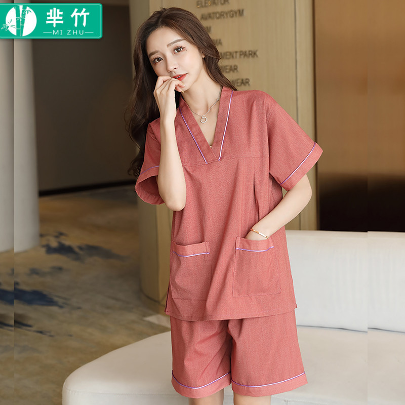 棉质汗蒸服女款苎麻情侣浴衣洗浴男款大码按摩足疗服套装家居睡衣