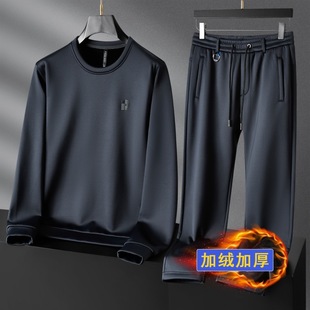 高级感休闲套装秋冬季加绒加厚工作服套装男装卫衣卫裤两件套跨境