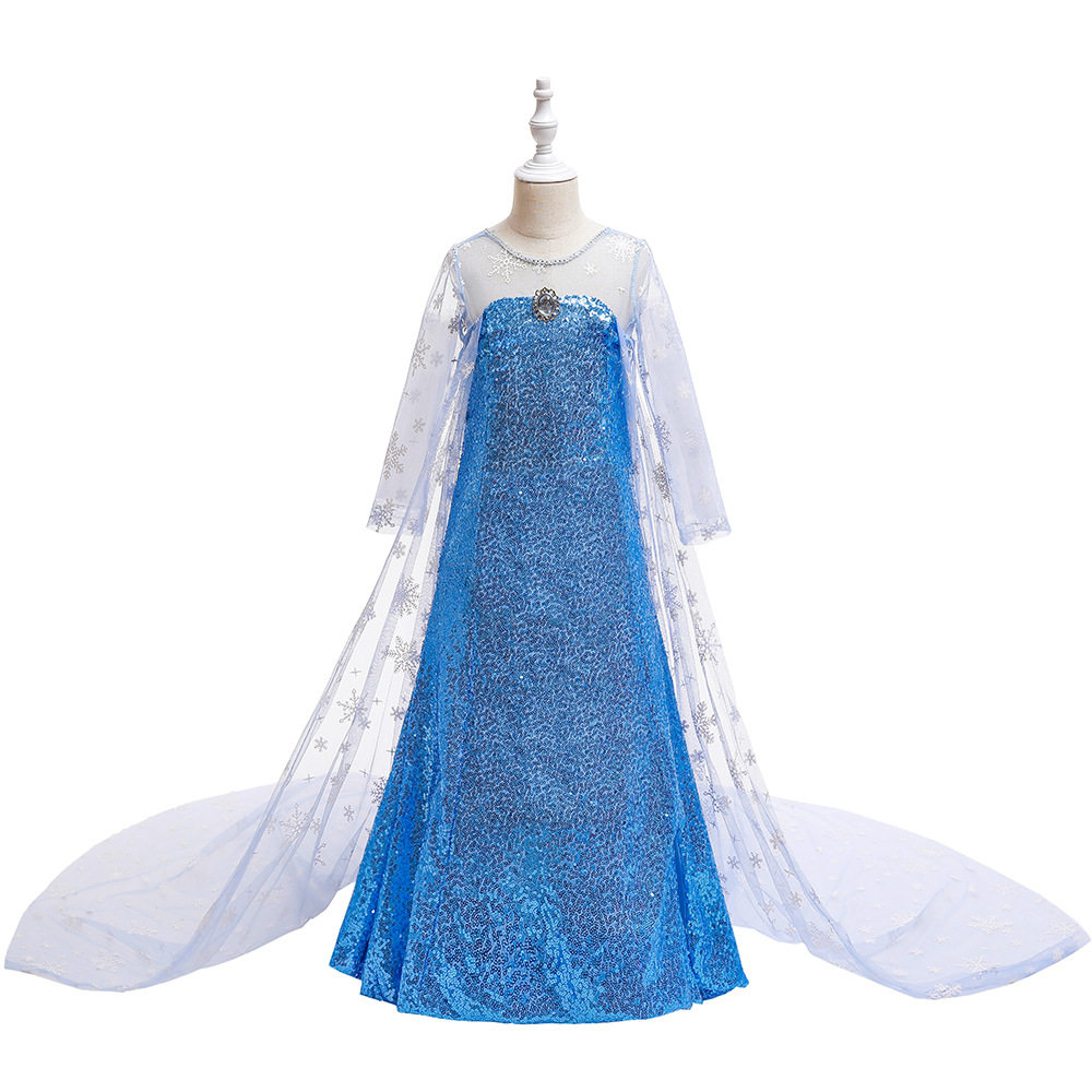 冰雪奇缘艾莎儿童礼服公主裙珠片演出连衣裙雪花长披风cosplay裙