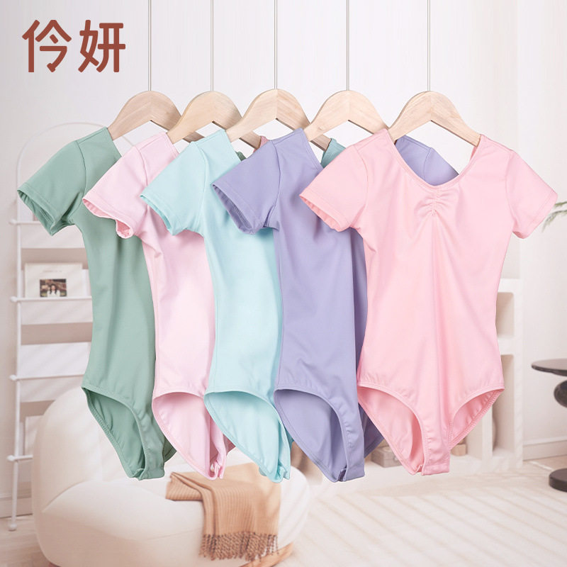 舞蹈服装女儿童2026夏季短袖锦纶高弹练功服大童运动芭蕾表演服